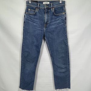 Re/Done Medium Wash Blue High Waisted Straight Leg Jeans Size 25